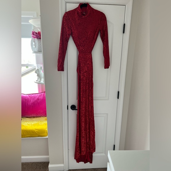 Worn once LA FEMME RED Sequins gown - Picture 2 of 3